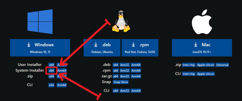 VS Code Windows System Installer x64