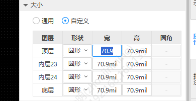 分层设置焊盘尺寸