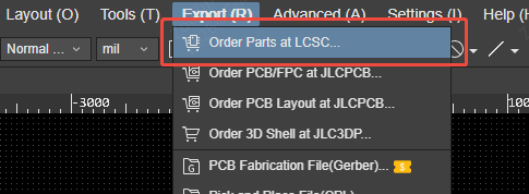 Order Parts at LCSC menu